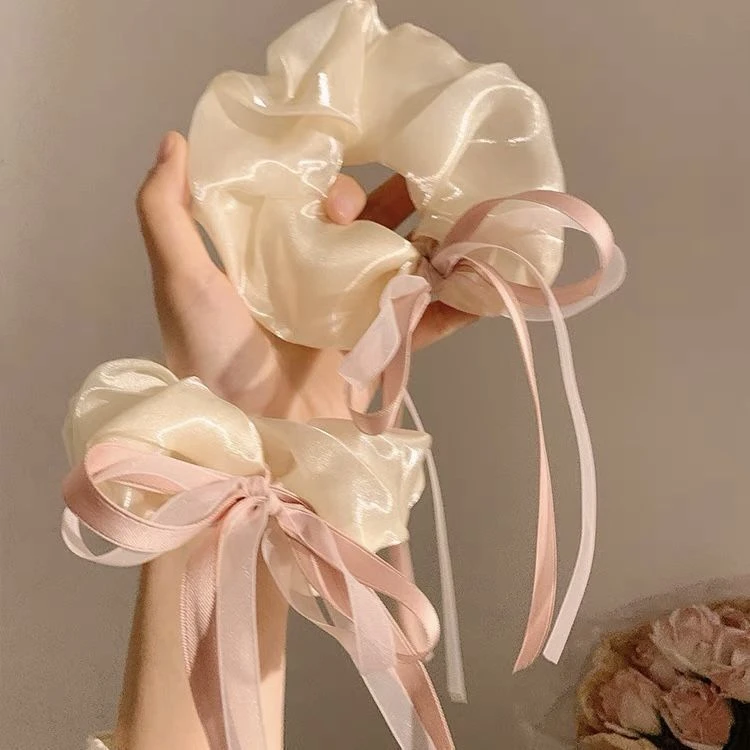 奶油芭蕾风粉色蝴蝶结丝带大肠发圈女高级感韩系温柔发绳头绳发饰