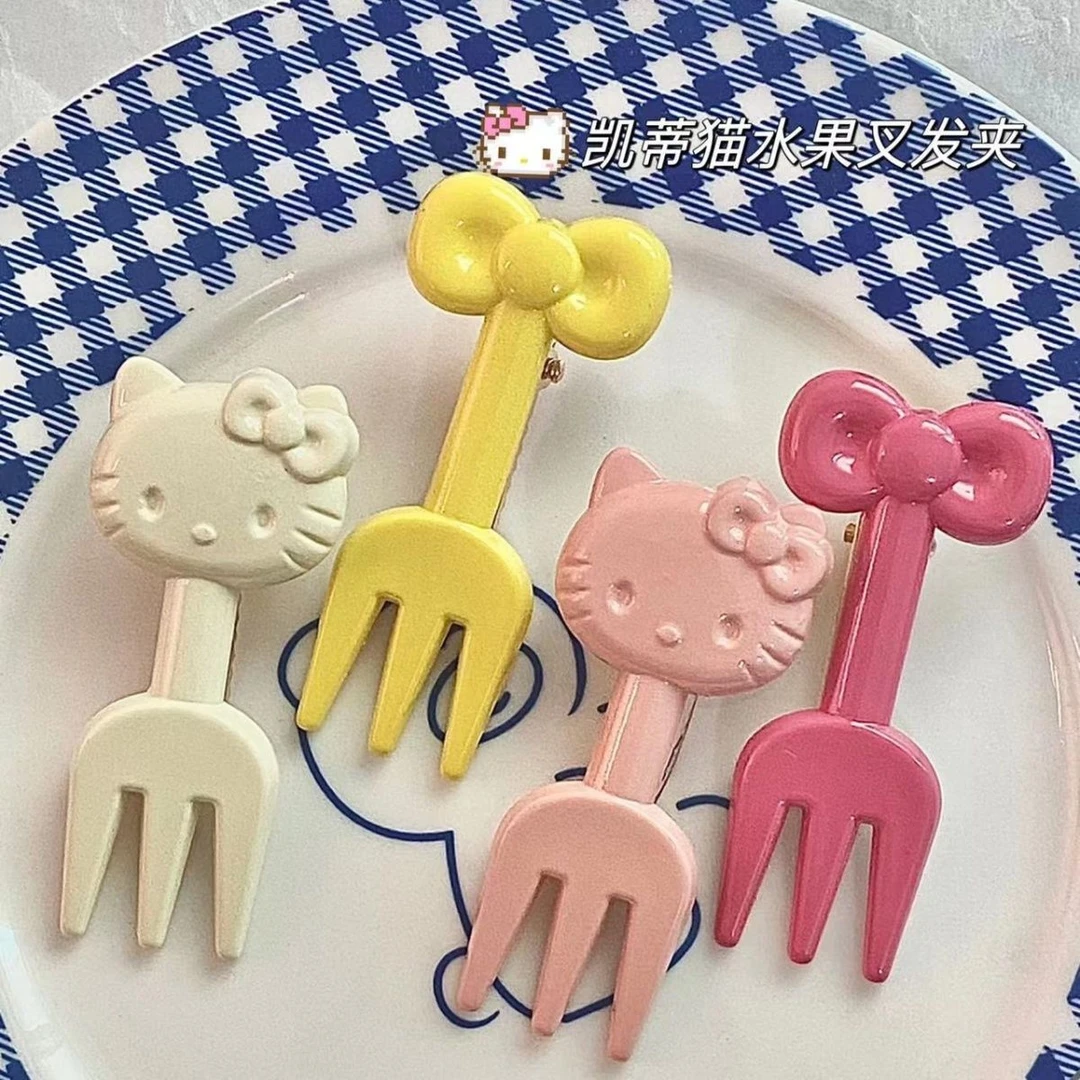 可爱kt猫蝴蝶结叉子发夹ins甜美少女刘海夹精致日系百搭学生头饰