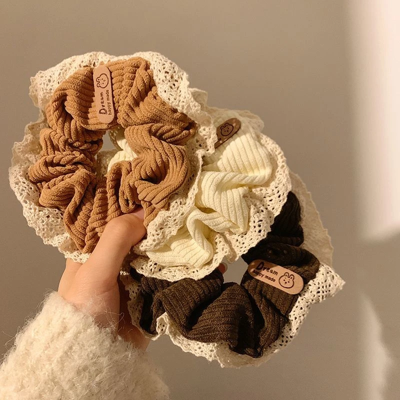 美拉德咖色系蕾丝大肠发圈女韩系高级感大号简约气质发绳头绳发饰