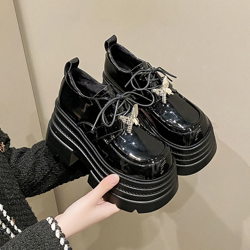 超高跟乐福鞋女鞋子厚底2024新款秋冬加绒单鞋女款爆款英伦小皮鞋