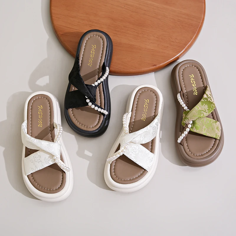 厚底拖鞋女夏外穿2025新款高级感配裙子国风凉鞋时尚防滑一字凉拖