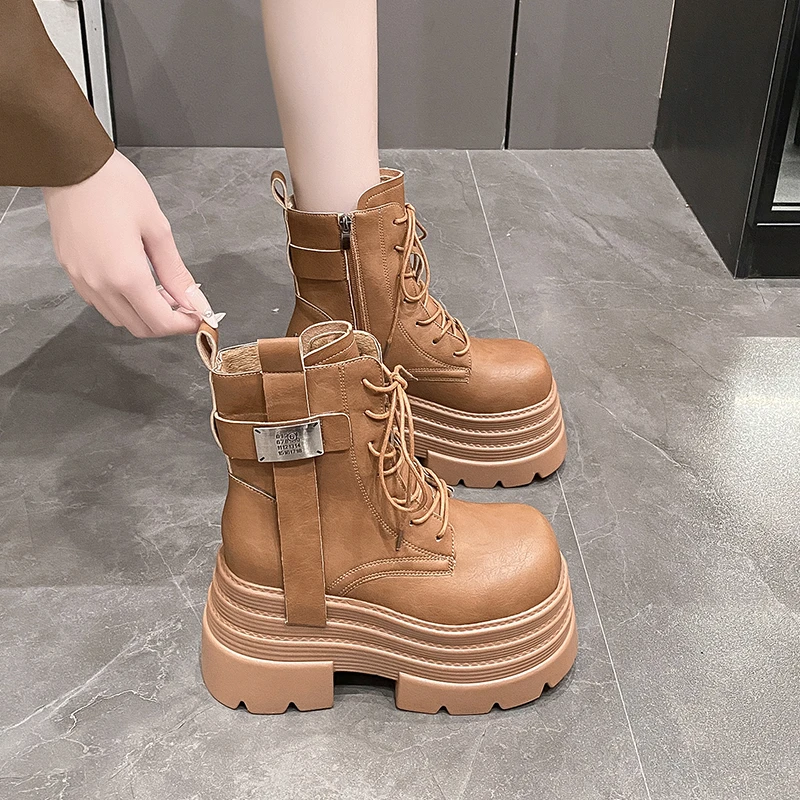 厚底增高10cm松糕马丁靴女加绒秋冬季新款小个子轻便小码34短靴