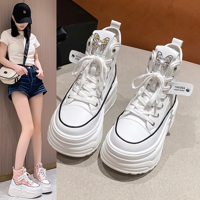 高帮小白鞋女2025夏季新款透气松糕帆布鞋百搭厚底增高休闲板鞋子
