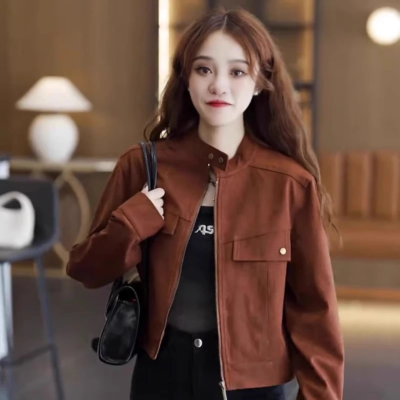 皮绒短款外套女秋冬新款外搭开衫工装风设计感美拉德夹克上衣潮