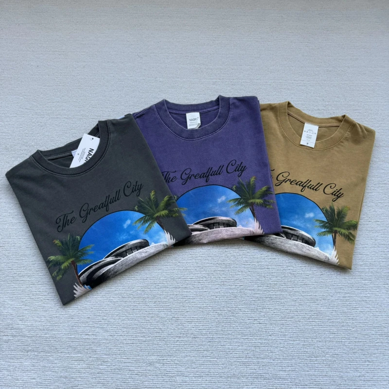 【好货推荐】重磅300克 三色齐发 水洗做旧数码印花短袖T恤 美式复