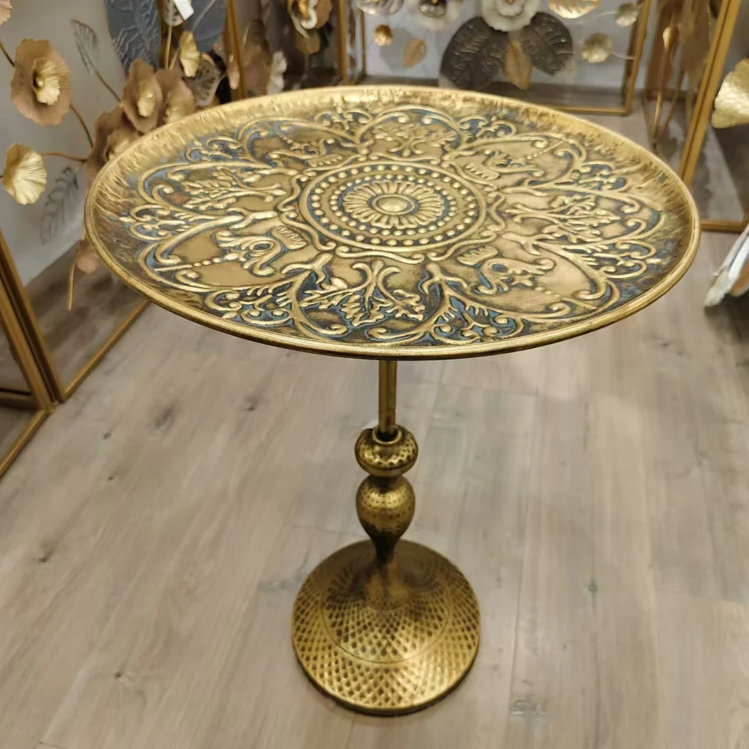 新款复古金小圆桌欧式古典高度70宽度50