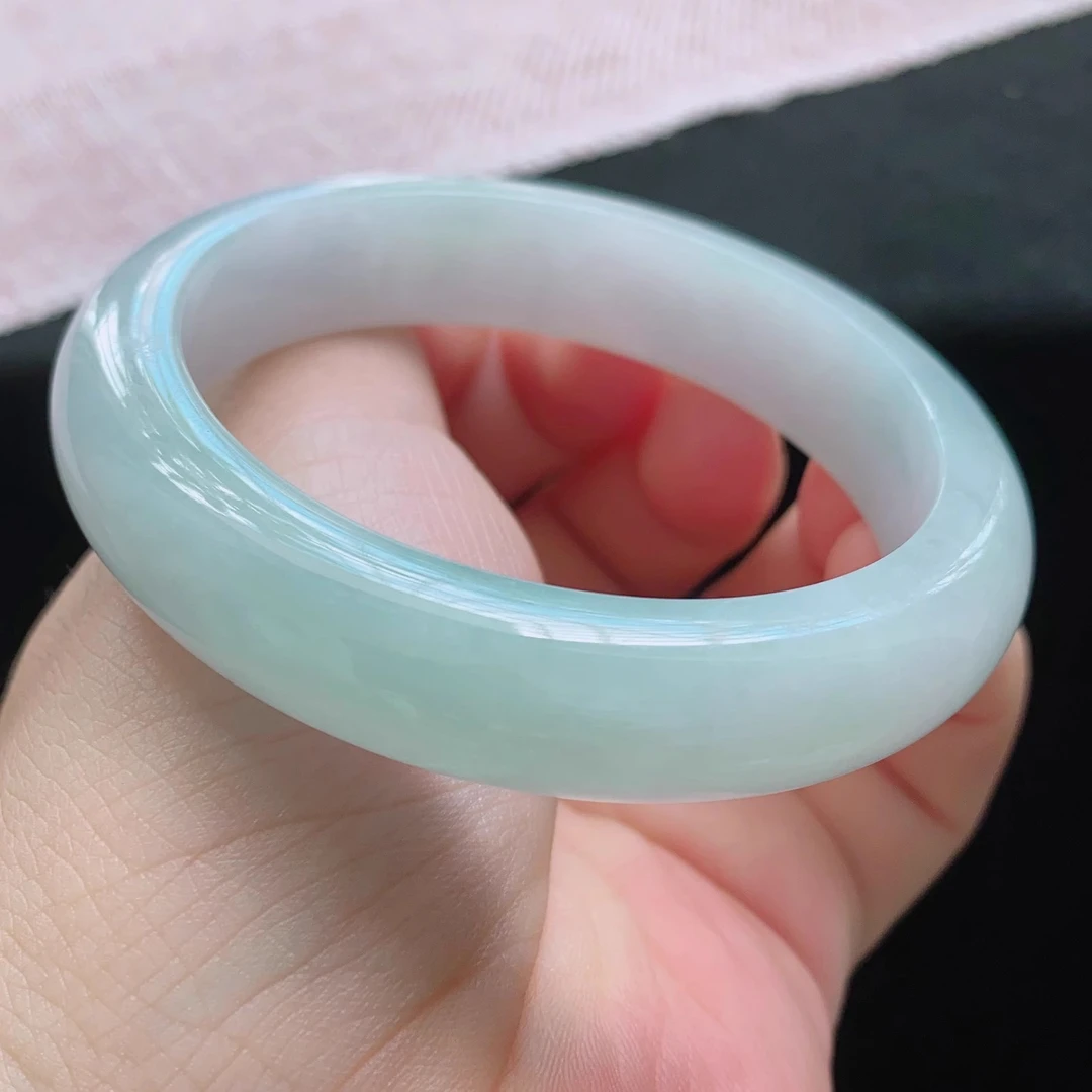 55圈23900冰糯种飘翠绿色花翡翠手镯子平安镯玉环好种水润天然A货