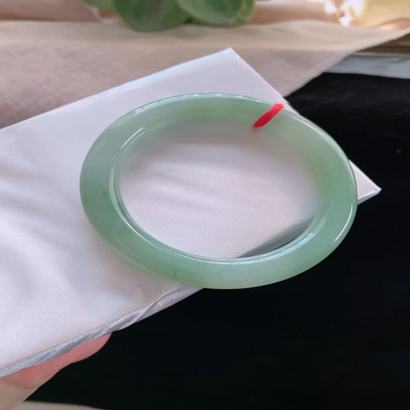 53圈24661冰糯种飘油青绿色翡翠圆条手镯子福镯玉环好种水润a21