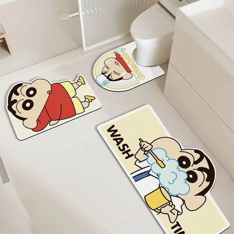 【新款三件套】蜡笔小新卡通浴室三件马桶浴室洗手台浴室地垫组合装