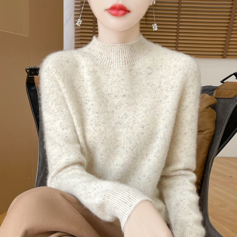 【商场同款】一线成衣100%纯羊毛半高领新款点子纱洋气套头毛衣