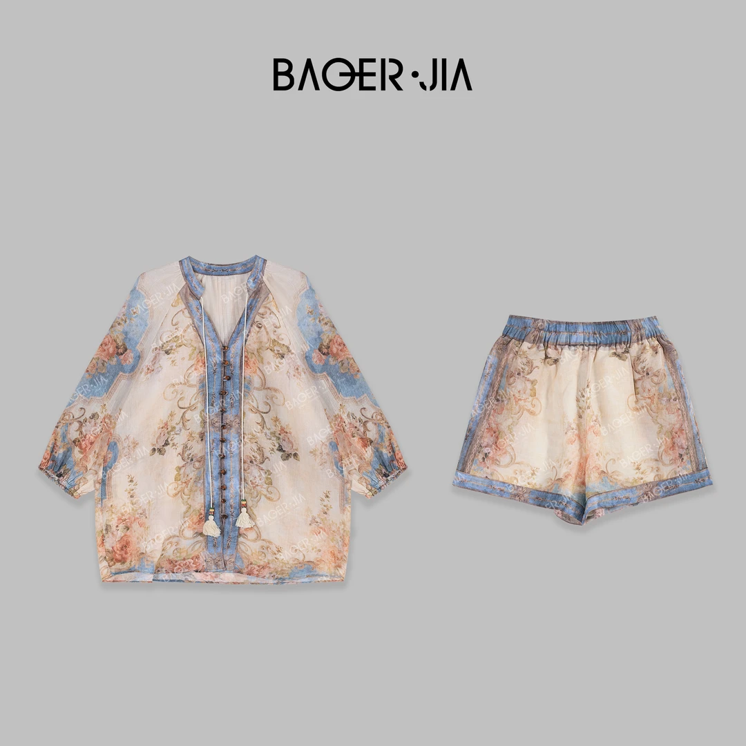 国潮-宝儿家BF27924205夏季穿搭新款国风时尚复古舒适苎麻上衣裤