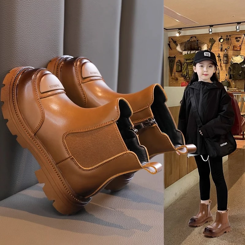 ABC女童靴子马丁靴2025秋冬新款女孩加绒短靴小女孩洋气时尚靴子