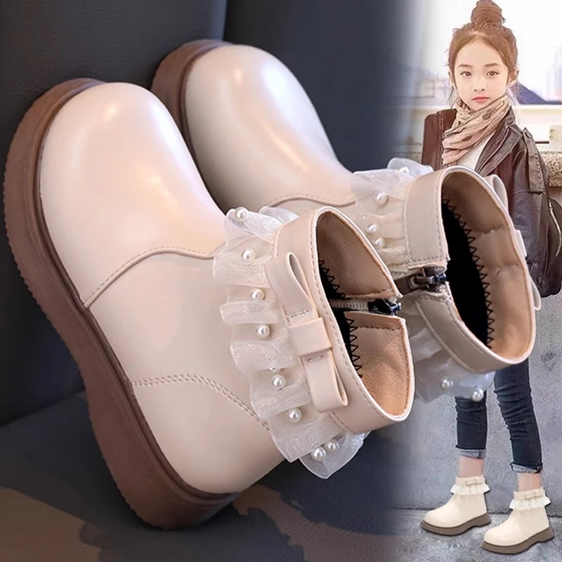 ABC女童靴子马丁靴2025新款秋季儿童短靴时尚皮靴小女孩公主单靴