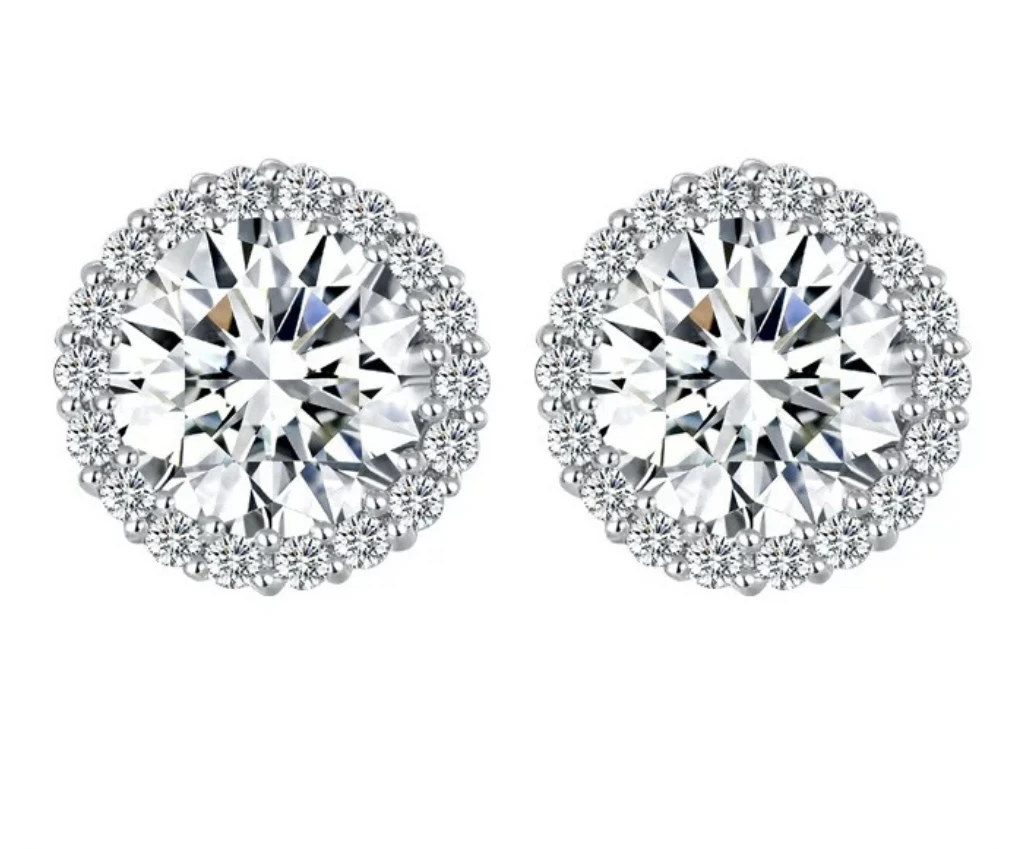 铜合金耳饰 时尚结婚925气质银针精致超仙莫桑奢华女士简约镶嵌对