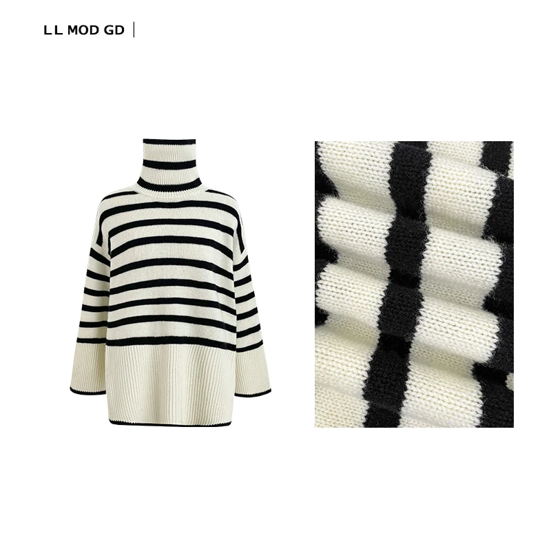 LL MOD GD | 时尚宽松百搭高领慵懒感条纹毛衣YL-231927