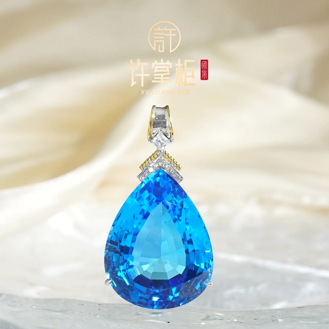 许掌柜｜18K金镶嵌托帕石水滴吊坠原创设计精致百搭个性简约气质