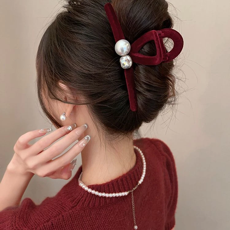 法式复古丝绒抓夹女大号2023新款后脑勺鲨鱼夹高级感网红发夹
