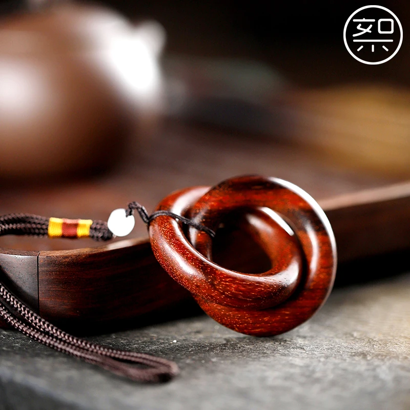 梨香院阴阳乾坤圈吊坠手把件印度小叶紫檀木文玩把玩物件男士随身