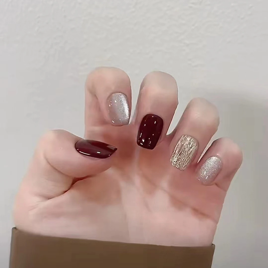 短款港风气质美甲穿戴甲金箔猫眼美甲甲片高级显白假指甲贴片438