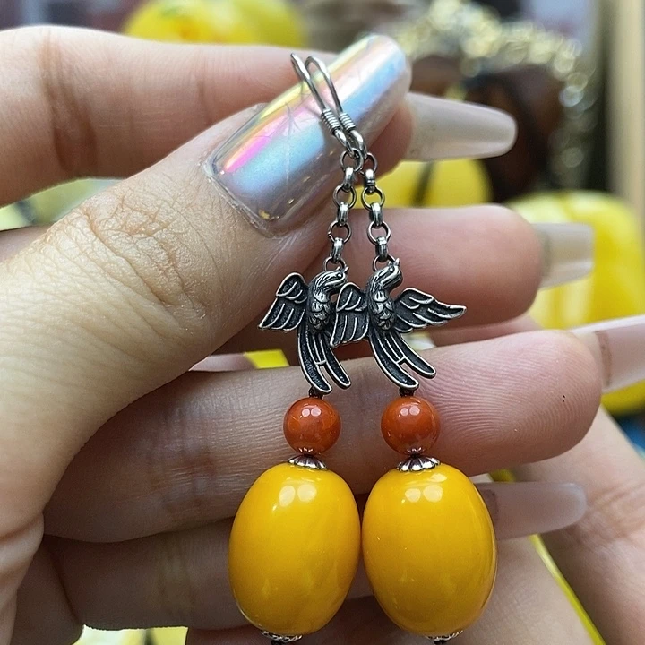 琥珀耳饰未镶嵌耳环