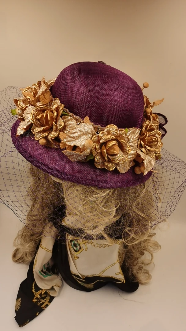 亚麻纱夏季复古手工夜上海风格女士高级花朵礼帽