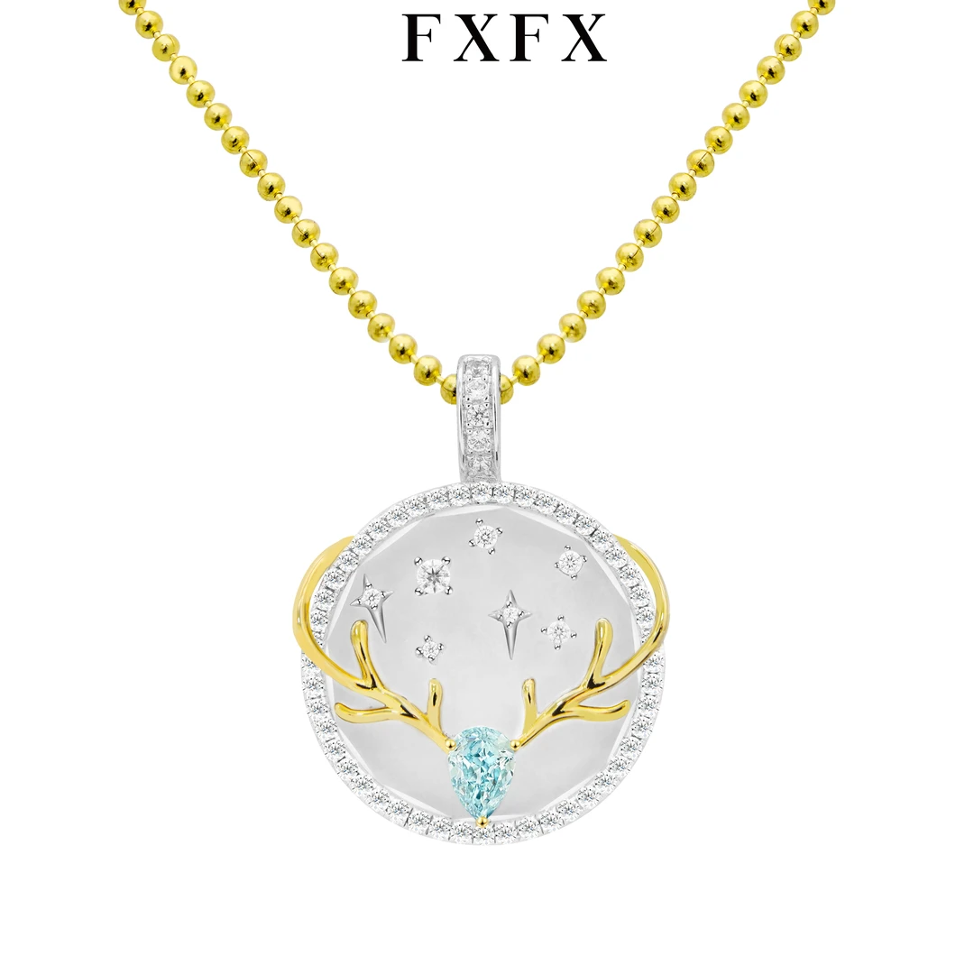 FXFX 链子925银合成锆石 一鹿有你 培育海蓝轻奢气质时尚百搭项链