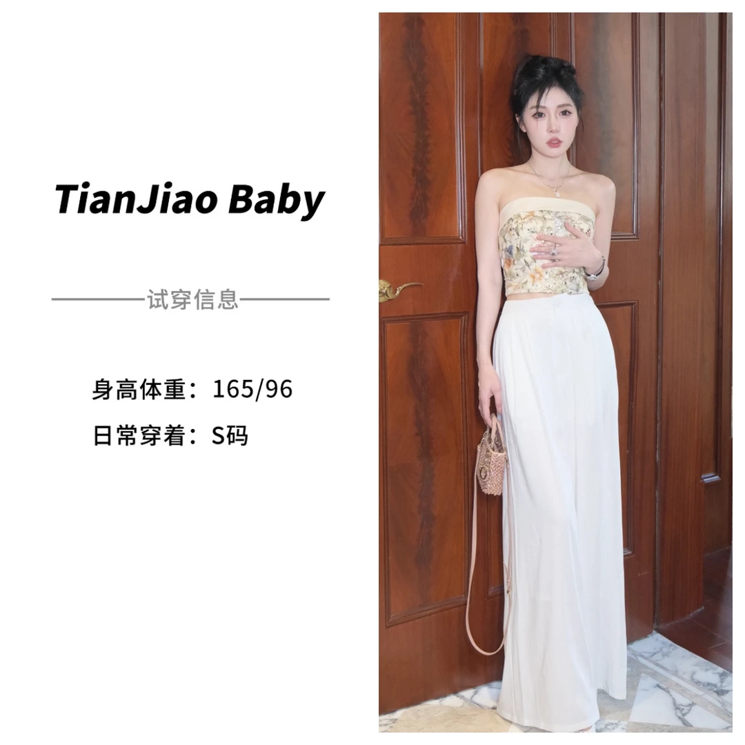 田娇baby  夏季新款  白色阔腿裤  时尚纯白气质设计感小众阔腿裤