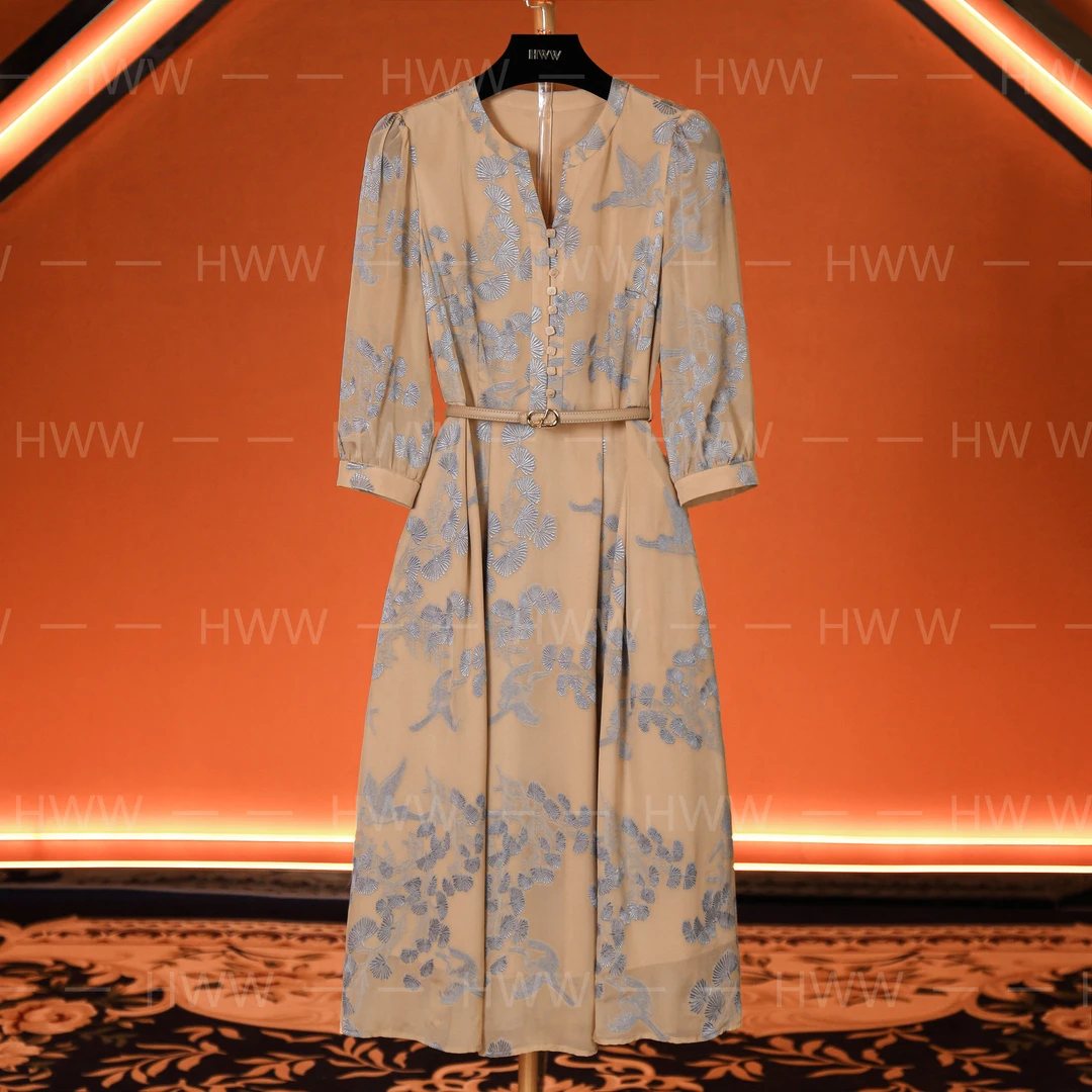 HWW轻奢设计师女装连衣裙优雅气质修身时尚收腰连衣裙DHZRR400906