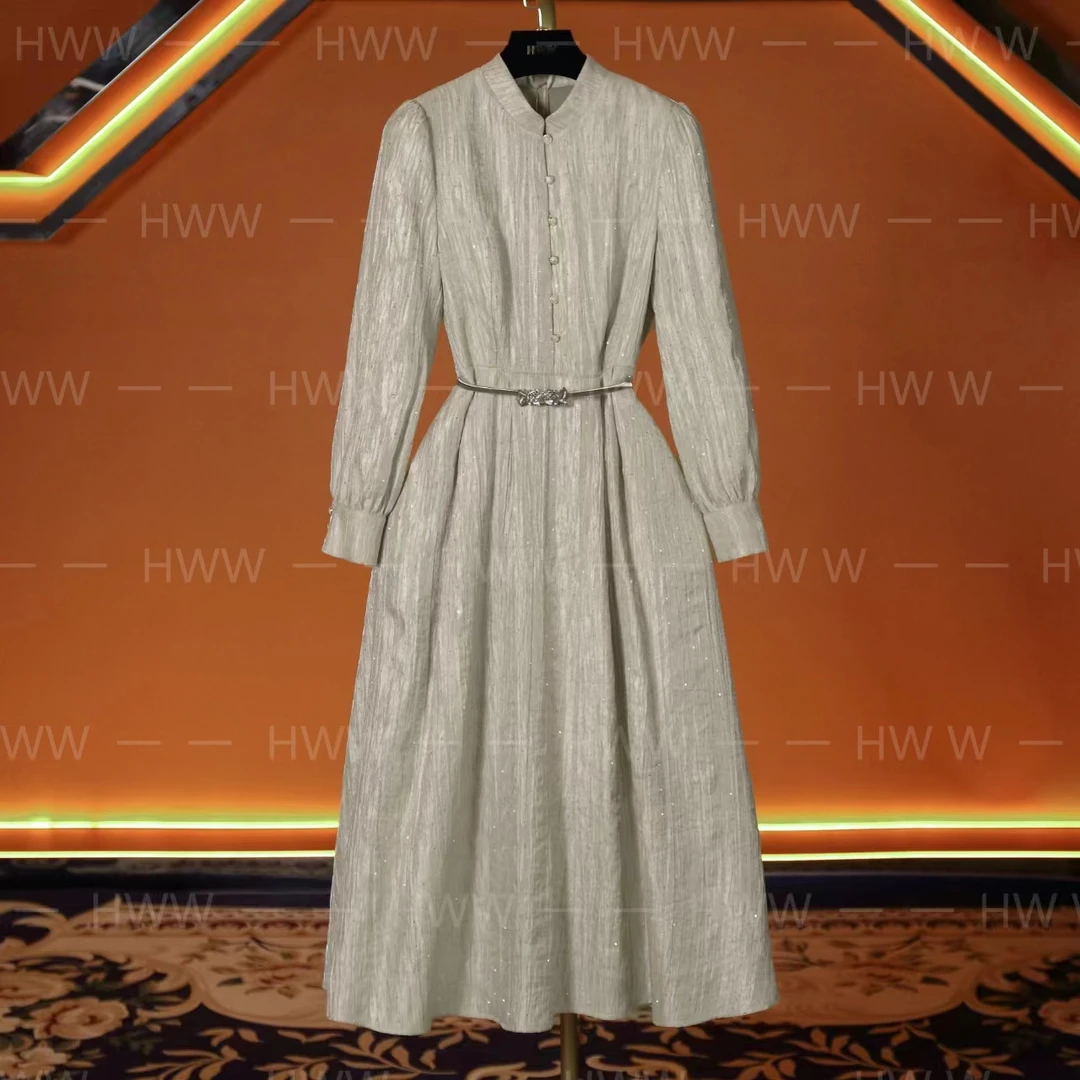 HWW轻奢设计师女装连衣裙气质春季修身时尚大气收腰连衣裙HZ075