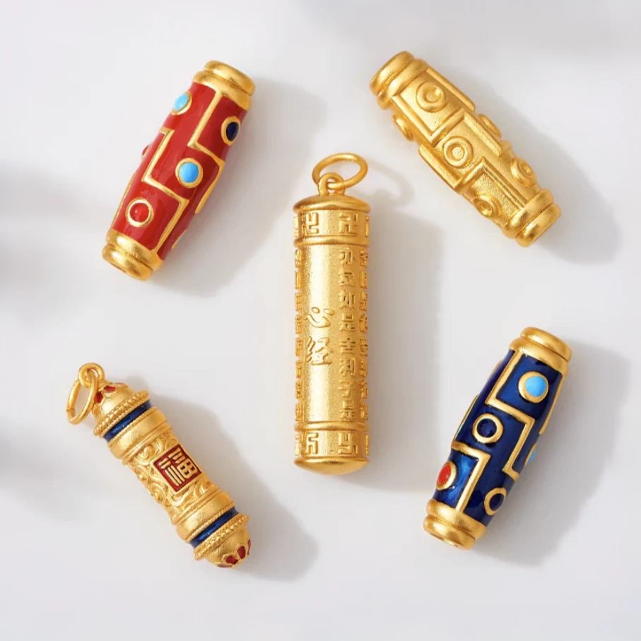精致铜合金滴油天珠通孔大孔福字心经圆柱diy项链编绳配件