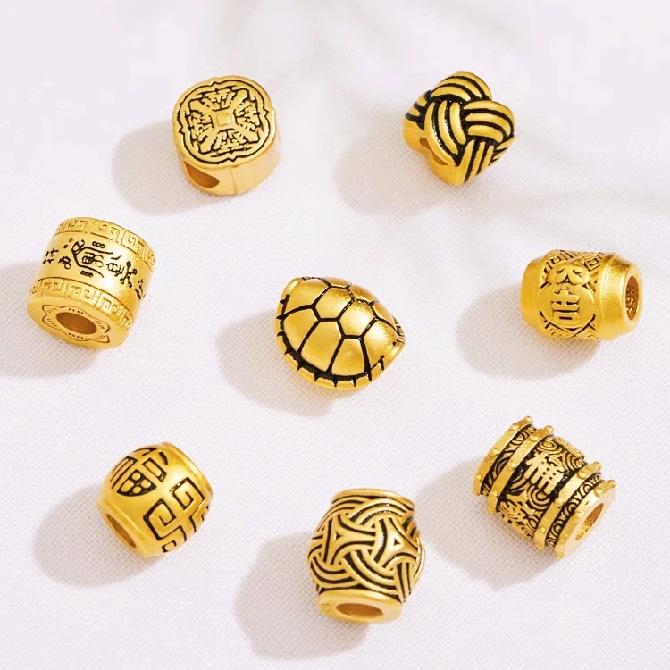 铜合金精工饕鬄一桶金龟壳雪花转运珠通孔隔珠桶珠diy编绳配件