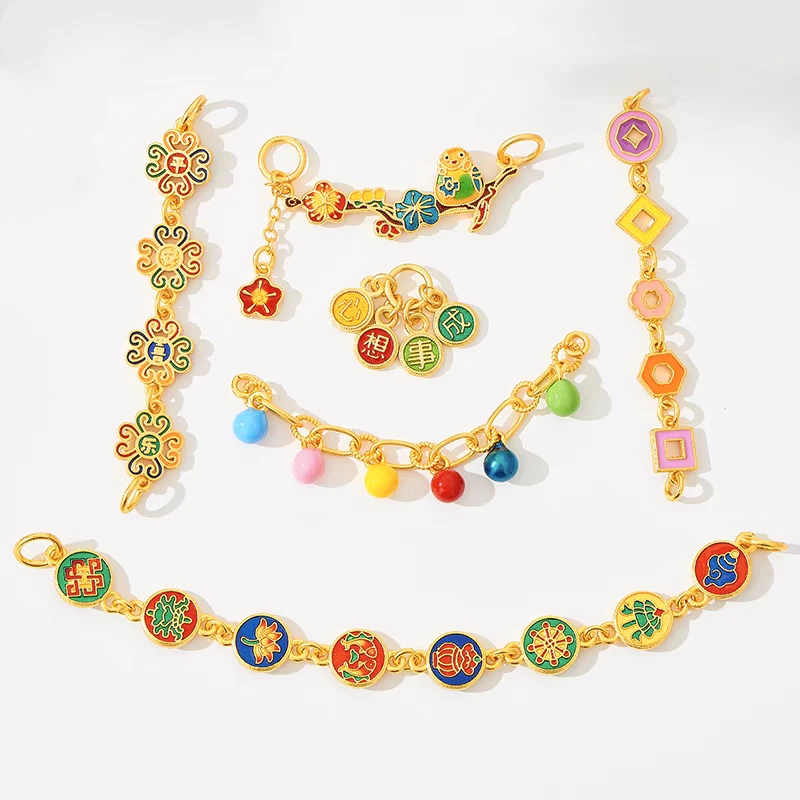 铜合金钱币吉祥八宝链接延长链彩虹灯泡喜鹊diy手链项链配件女