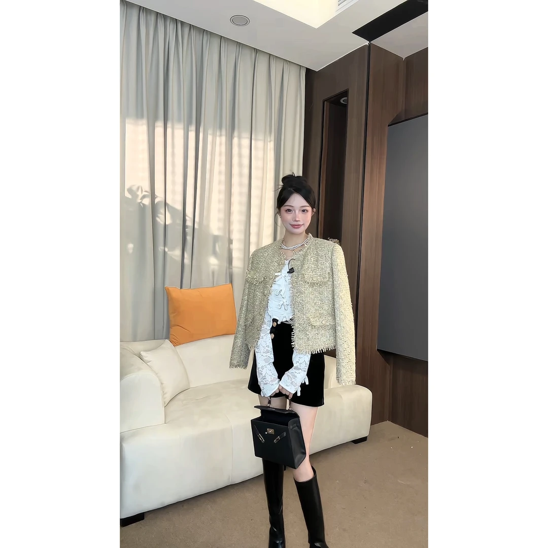 AY2024早秋新款编织流苏小香风短款休闲高级感小个子上衣BN0054