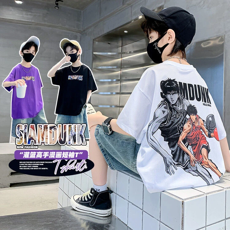男童夏季新款宽松短袖T恤夏季的童装灌篮高手卡通动漫中大童上衣