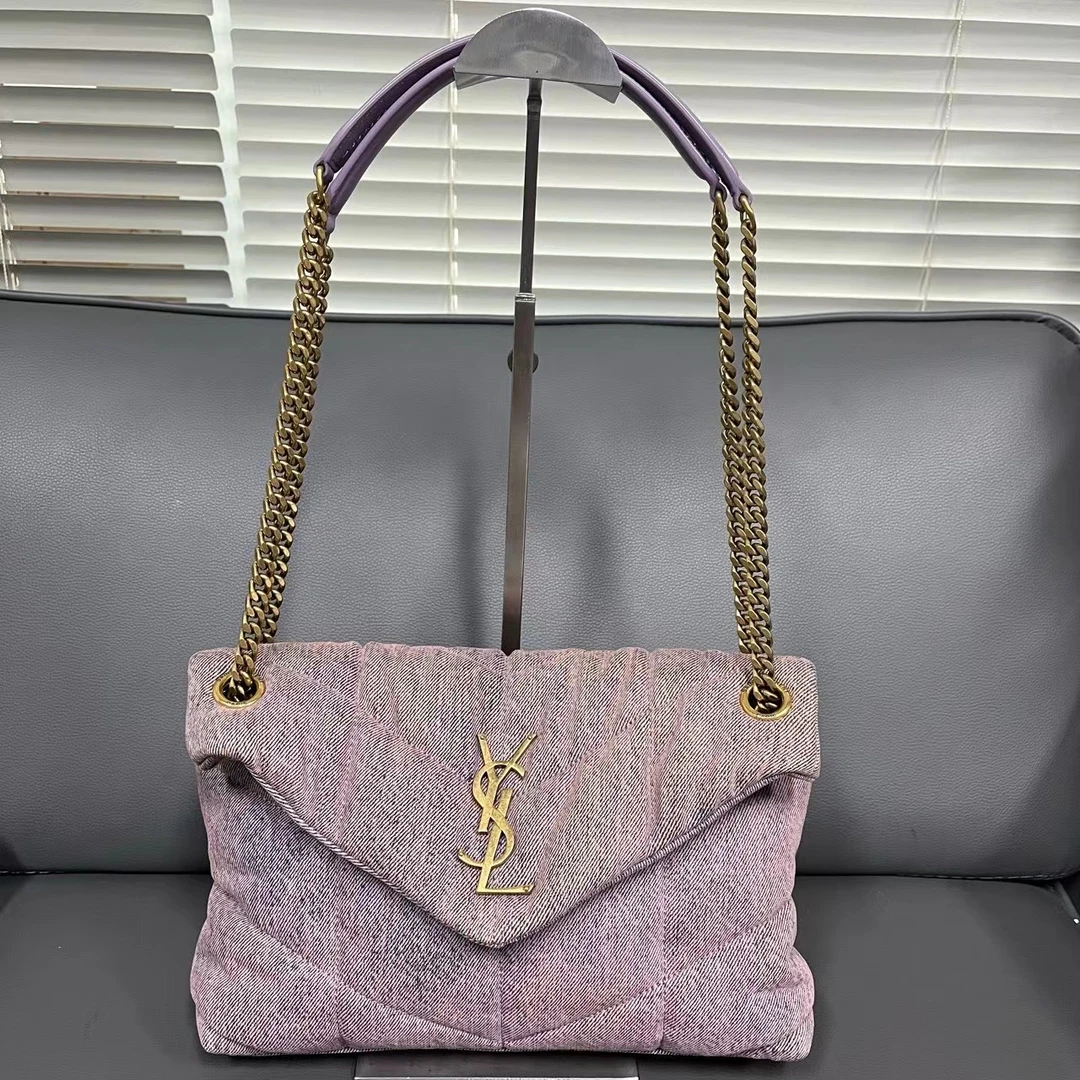 95新 YSL/圣罗兰 坤球奢选 圣罗兰丁香紫金扣泡芙单肩包