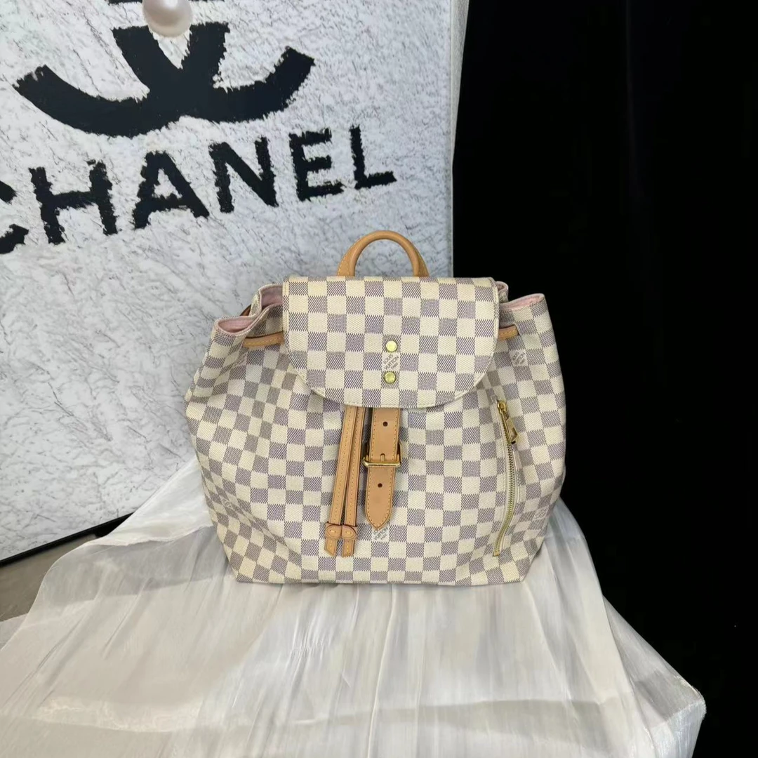95新 LouisVuitton/路易威登 坤球奢选 lv白棋盘格双肩包