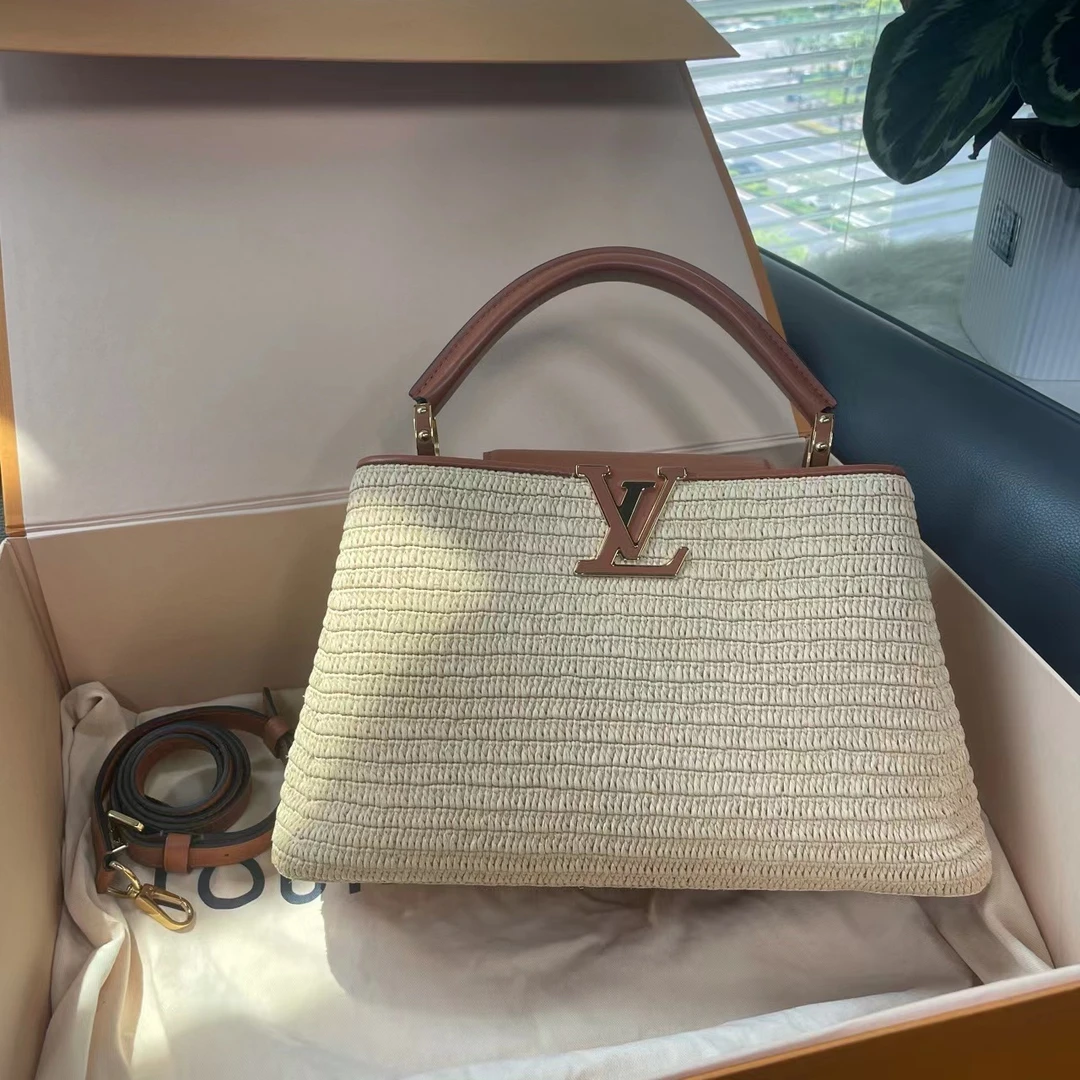 95新 LouisVuitton/路易威登 坤球奢选 lv capucines拉菲草限量包
