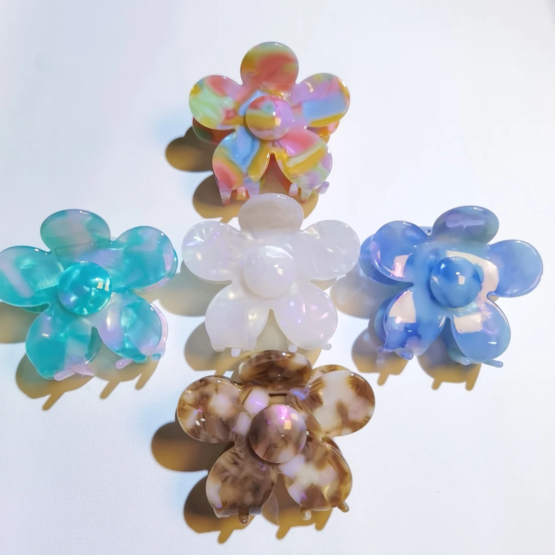 新款网红醋酸大花朵抓夹发夹大号法式鲨鱼夹人鱼姬发抓后脑勺头饰