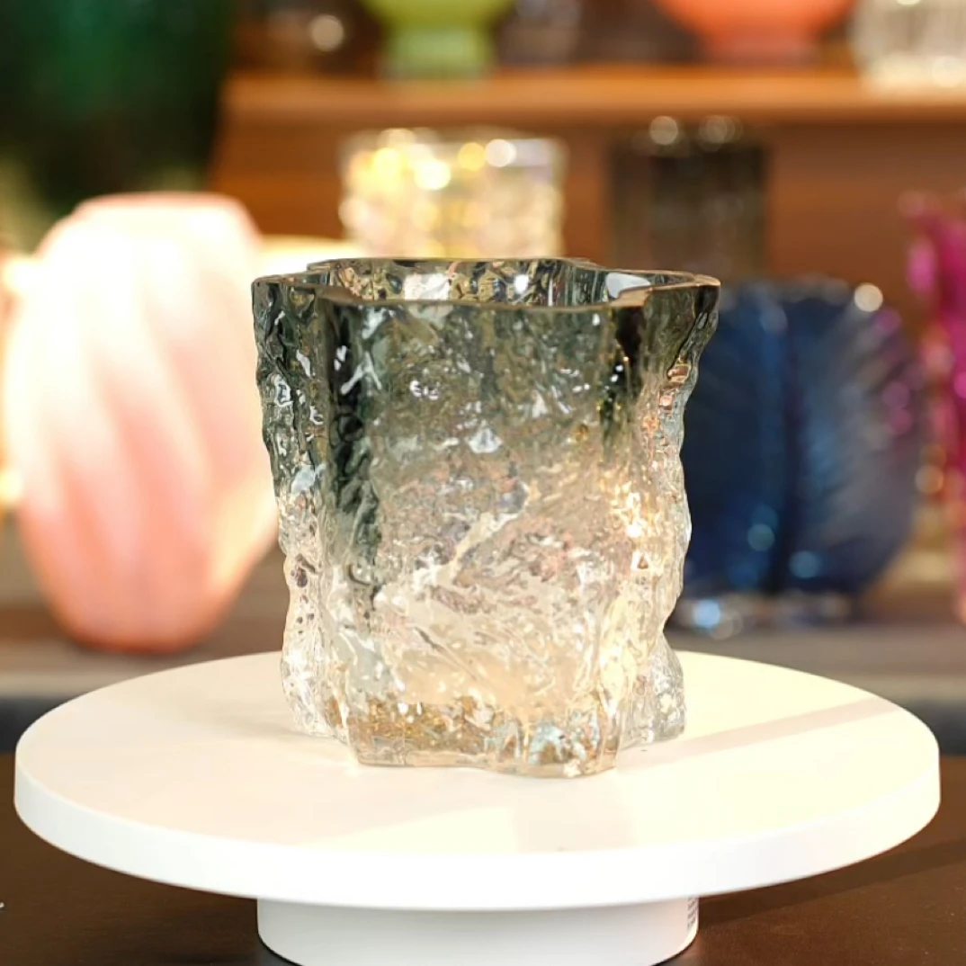 网红轻奢创意玻璃花瓶简约透明插花玫瑰卧室不规则装饰摆件小众