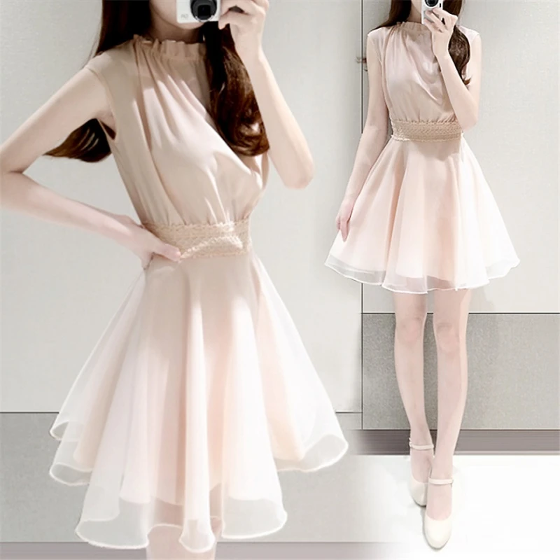 雪纺连衣裙假两件套装女2025年夏新款韩版短款气质显瘦小清新裙子