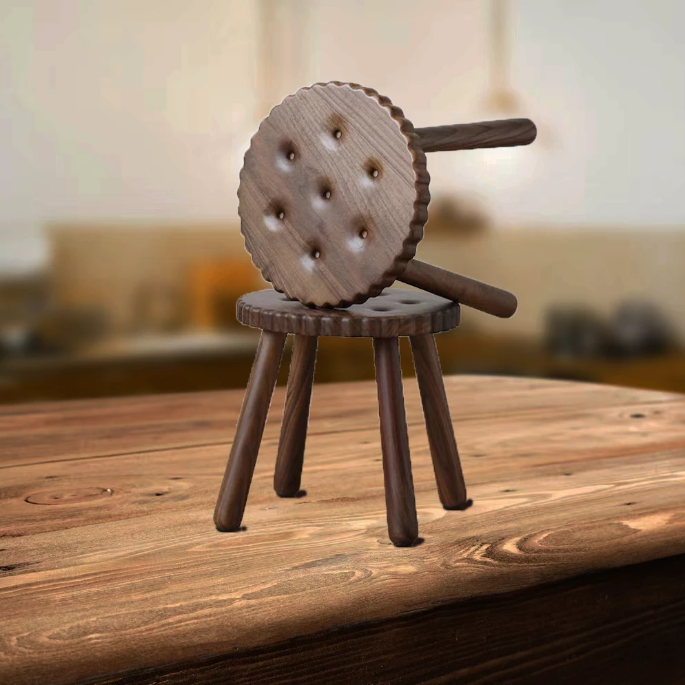 北美黑胡桃实木饼干小凳可爱卡通儿童板凳实木结实家用小凳换鞋凳