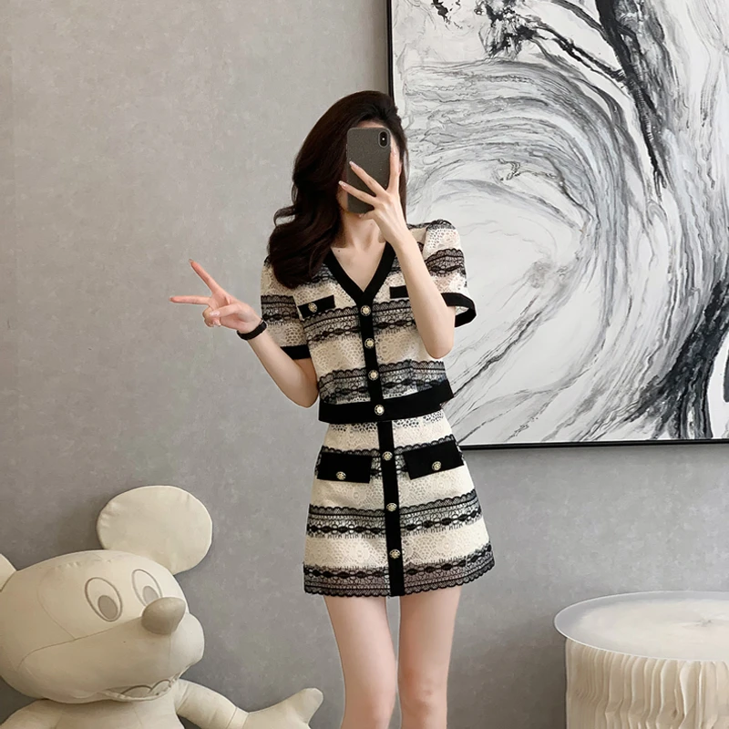 小香风时尚套装女2025年夏季新款气质名媛短外套显瘦A字裙两件套