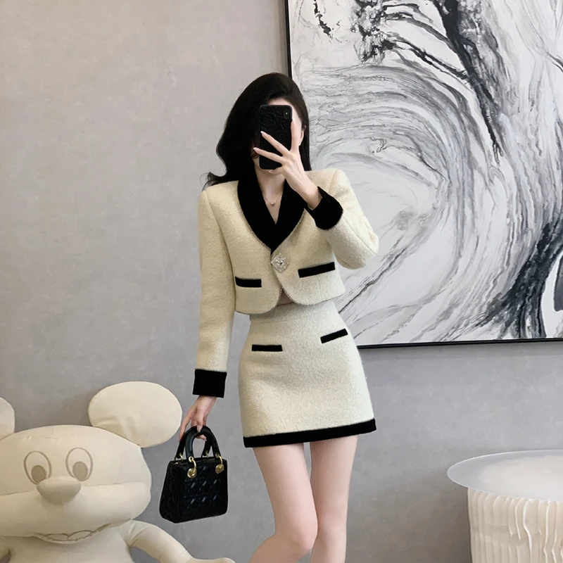 名媛复古小香风套装裙女秋冬小个子时尚高定高级感富家千金两件套