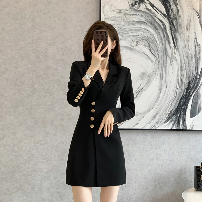 明星同款金属扣西装裙女春装高级感时尚气质通勤连衣短裙收腰显瘦