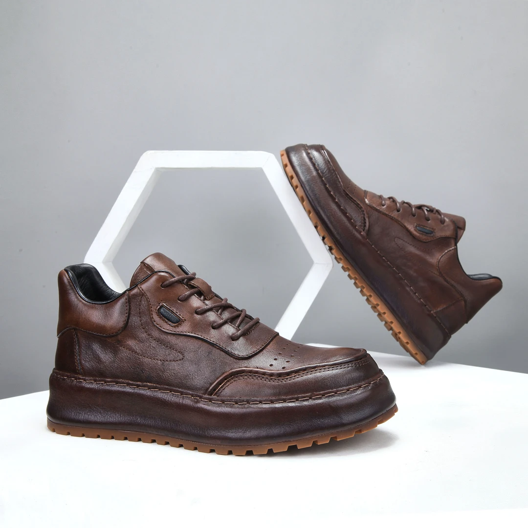 男士英伦风短帮马丁靴休闲真皮复古百搭厚底系带手工擦色靴子潮流