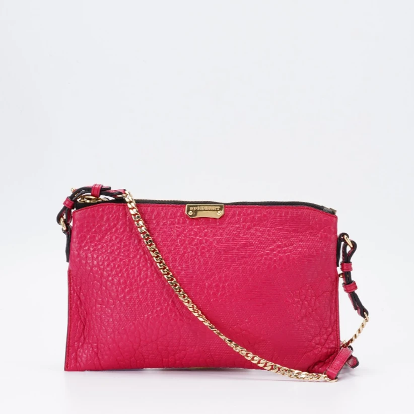 95新 BURBERRY/博柏利 【桔夕静文】玫红色 斜挎包/BG23003903