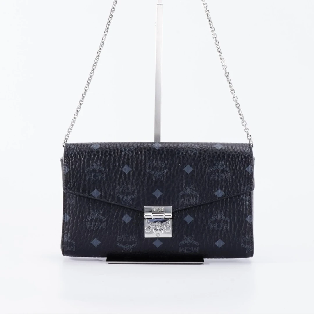 95新 MCM 【桔夕静文】链条包中号新款黑包/BG22003860
