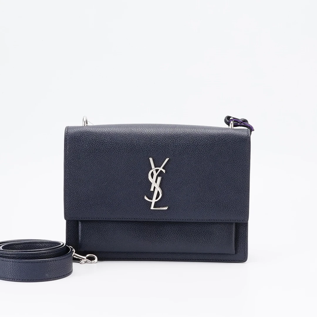 95新 YSL/圣罗兰 【桔夕牛姐】日落包中号荔枝纹黑银/BG22016360