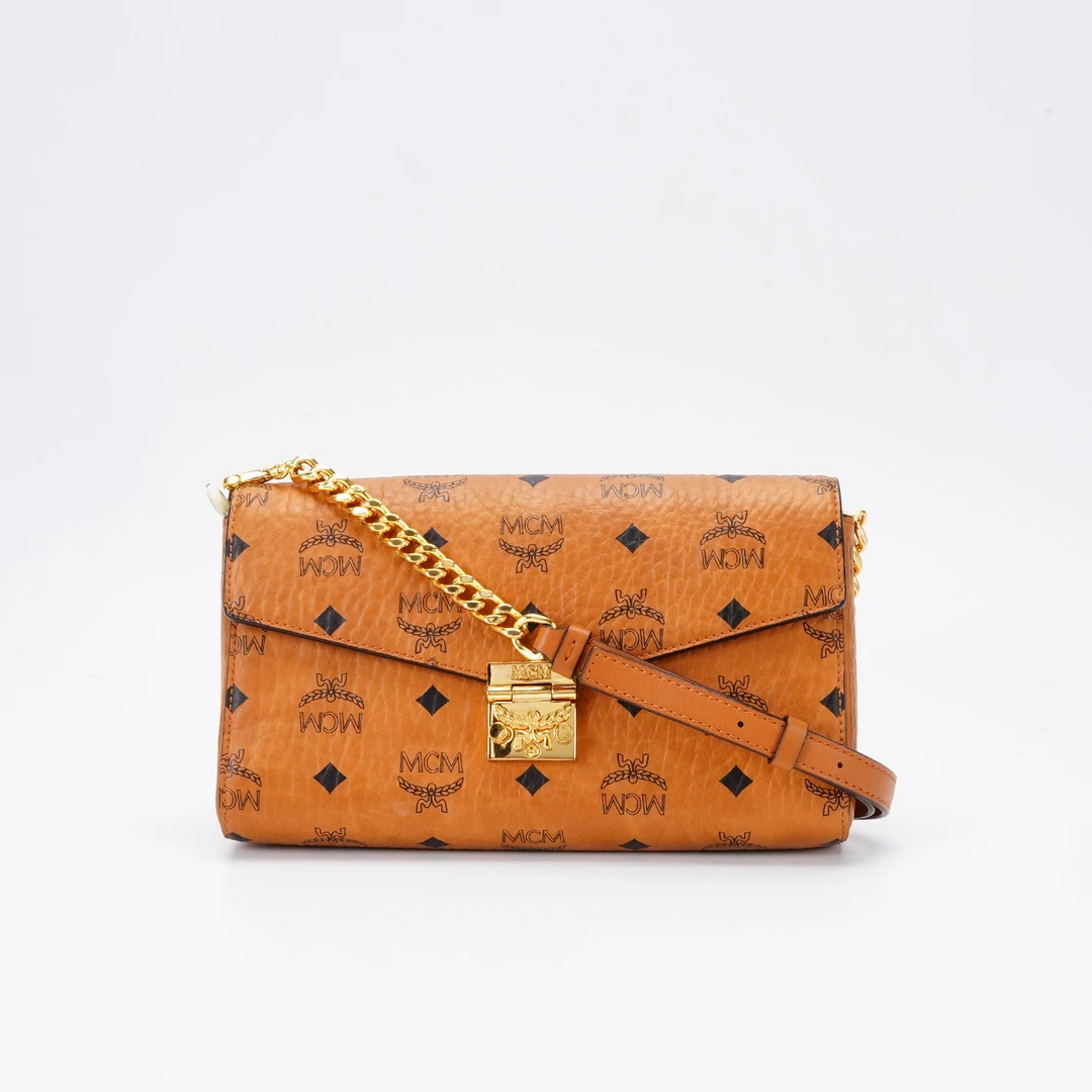 99新 MCM  链条包中号新款皮肩带干邑色/BG23004832