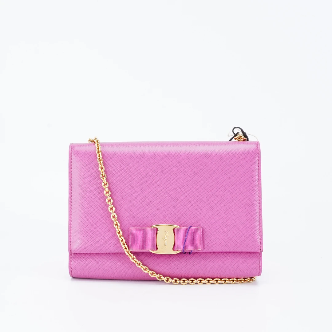 95新 FERRAGAMO/菲拉格慕 【桔夕白菜】蝴蝶结链条包小号